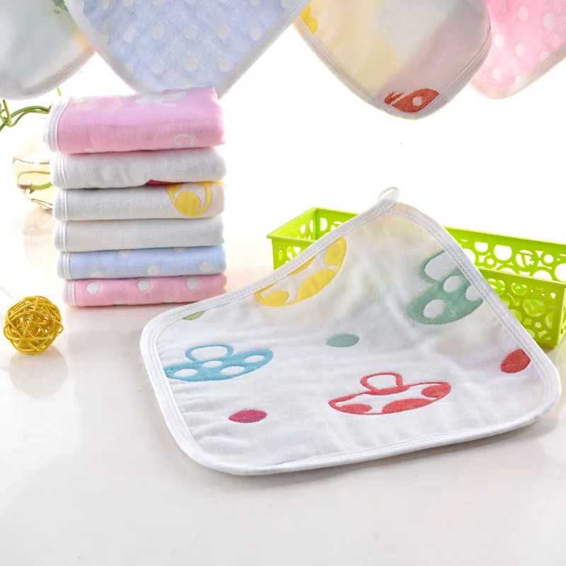  Newborn Infant Mushroom Kerchief Cotton Bibs Six-layer Gauze Small Handkerchief Baby Face Wash Feed