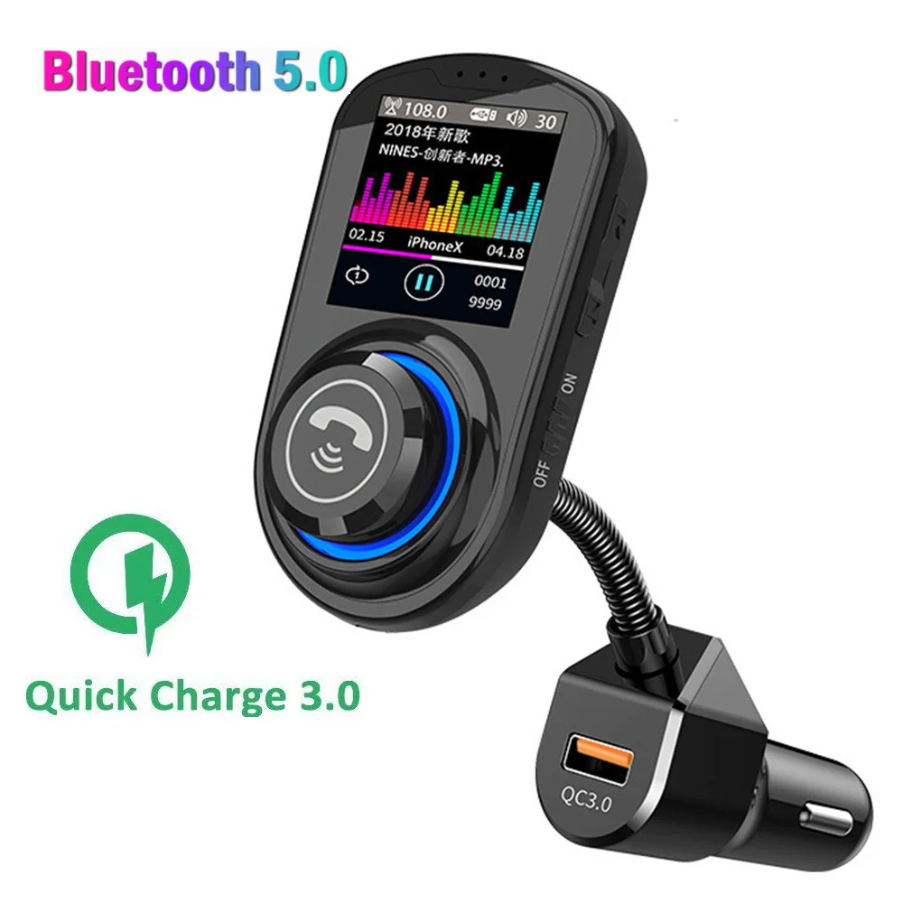 FM трансмиттер с Bluetooth 5 0 автомобильный комплект громкой связи 2 USB QC 3 быстрое