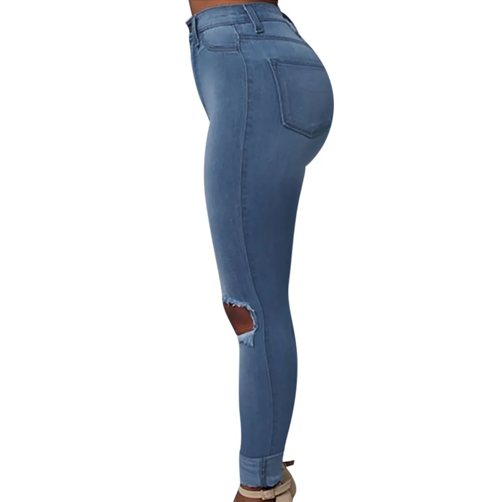 Feitong весна осень обтягивающие женские джинсовые легкие приталенные Стрейчевые штаны джинсы Высокая талия тонкая на кнопках карманы джинсы 8M3
