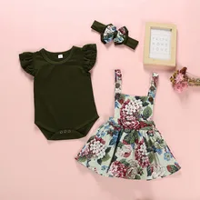 Коллекция года, летняя одежда для девочек Комбинезон с короткими рукавами для новорожденных девочек, платье на подтяжках с цветами, юбка повязка на голову, наряды Roupa Infantil Menina