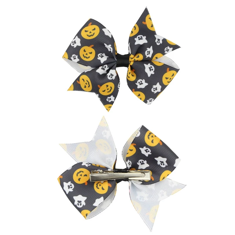12Pcs/Pack Child Girls Boutique Halloween Hair Bow With Clips Kids Hair Pumpkin Halloween Hair Accessories