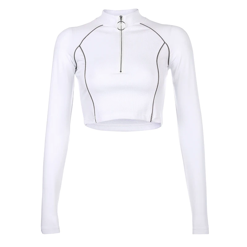 White Shirt Rockmore Светоотражающие полосатые леггинсы с высокой талией для женщин, комплект с топом на молнии, облегающие леггинсы для фитнеса, обтягивающие брюки-карандаш, уличная одежда - Цвет: White Shirt
