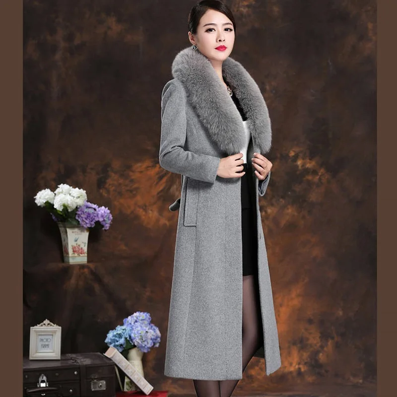 Шерстяное пальто из натурального меха лисы, Женское пальто, Осень-зима ...