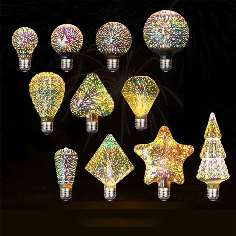 

Colorful 3D Silver Plated Glass Firework LED Bulb 6W Power For Christmas Family Bar Cafe Wedding Decoration Gift