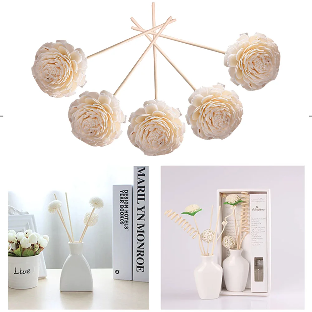 5 Pcs Oil Fragrance Flower Head Diffuser Sticks Rattan Reed Aroma Decoration Essential Professional Replacement Bathrooms Hotel - Цвет: Белый