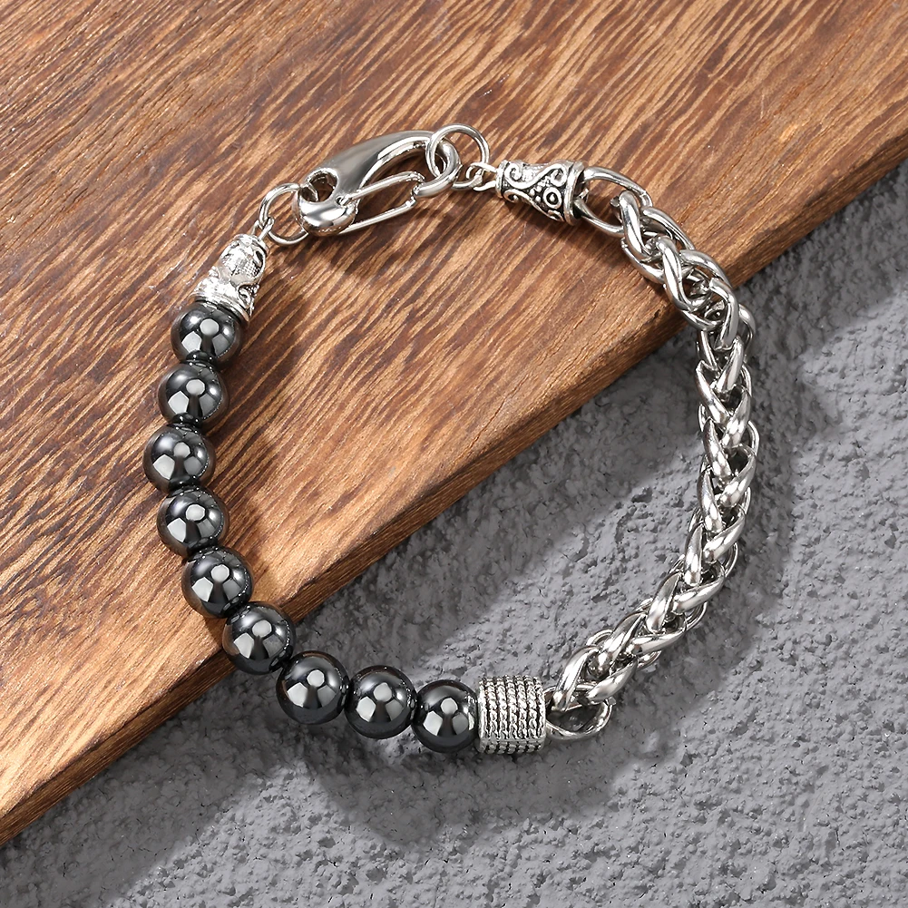 Creative Turntable Watch for Men Bead Bracelet Set Rotation Dial Stainless Steel Mesh Band Quartz Wristwatch Gifts for Boyfriend