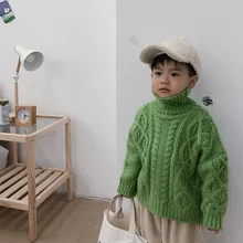 Зима, вязаный свитер с высоким воротником и длинными рукавами для мальчиков и девочек, Детский Теплый свободный свитер