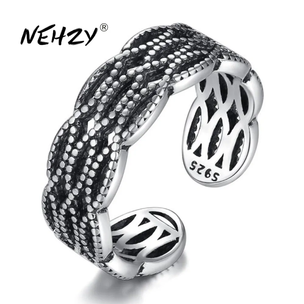 

NEHZY 925 Pure Color Jewellery Open Ring High Quality Retro Simple Black Hollow Size Adjustable Sterling Silver Ring