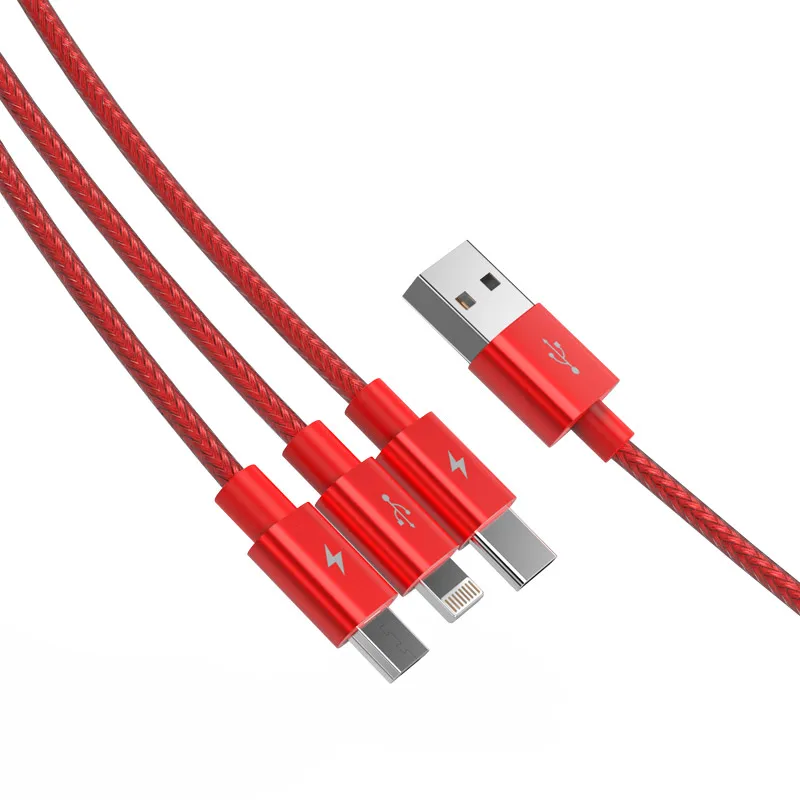 Микро USB кабель 3-в-1 кабель быстрой зарядки для huawei Mate20 Pro для IPhone X XS MAX мобильного телефона данных Тип-C кабель для samsung S9 S8 - Цвет: RED