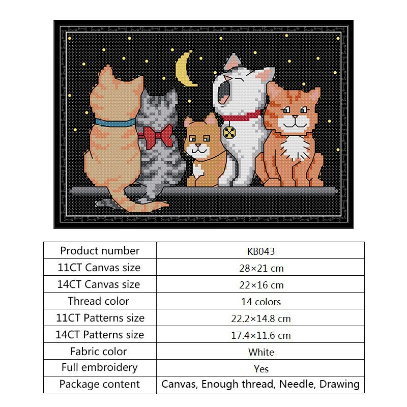 Five Kittens Embroidery Cross Stitch Kit DIY Crafts Painting 14CT 11CT DMC Cross Stitch Kits Printed Fabric Count Needlework Set (2)