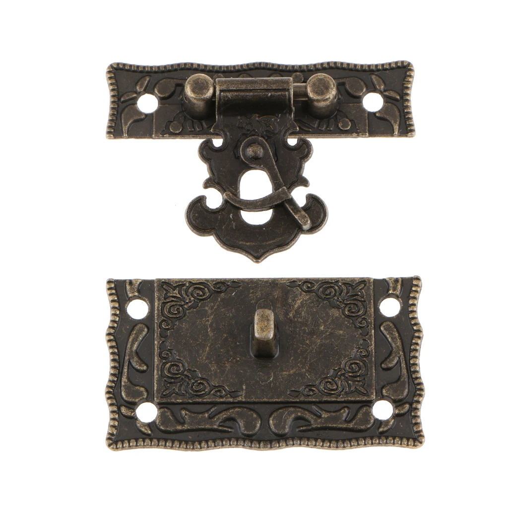 Box Hasp Latch Lock Mini Hinge Screws Antique Embossing Decorative Wood Jewelry Case