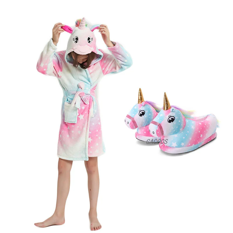 Winter Unicorn Hooded Robes Children Bathrobes Kids Star Bath Robe Homewear For Boys Girls Pyjamas Nightgown Kids Sleepwear Robe
