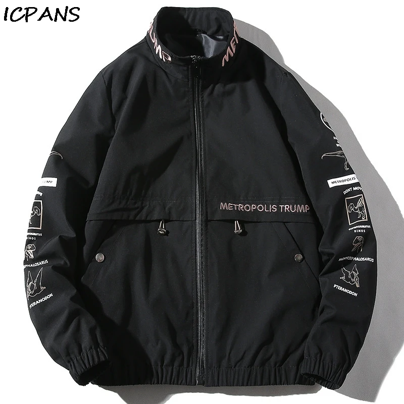 

ICPANS 2019 Autumn Turtleneck Jackets Men Loose Oversized Black Cotton Hip Hop Streetwear Pullover Jacket Tracksuit Coat Men