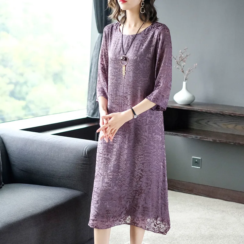 

2019 Summer New Style Middle-aged Loose Casual Silk Dress Women's Elegant Kuotaitai Nobility Mulberry Silk Long Skirts