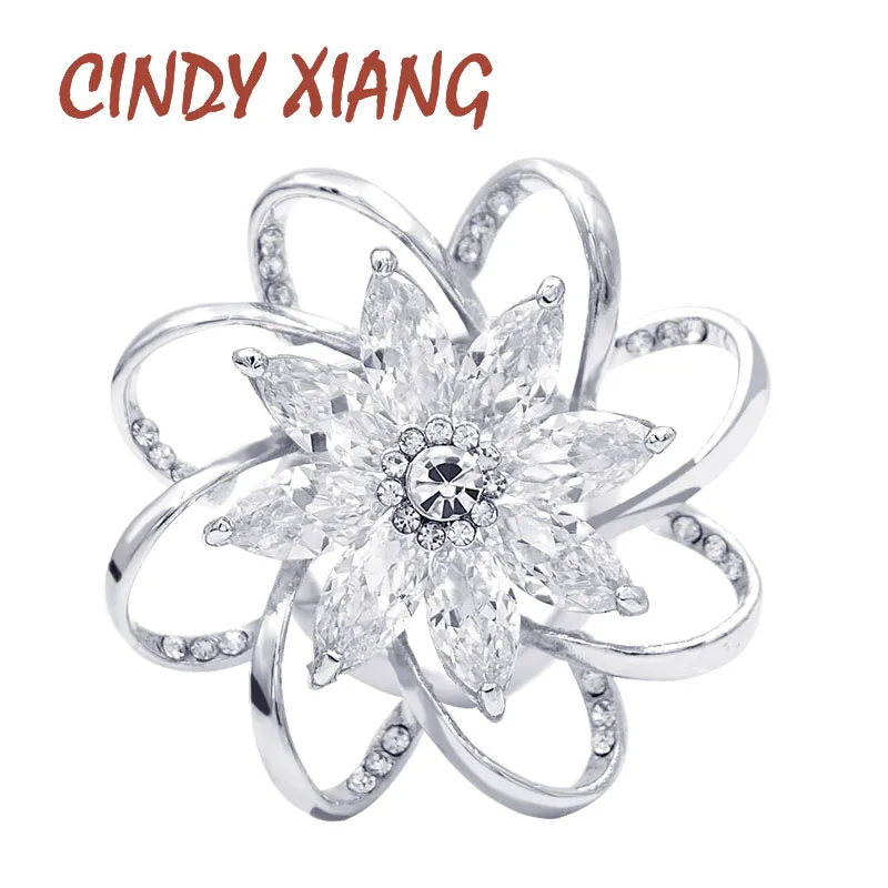 

CINDY XIANG Cubic Zirconia Flower Scarf Buckle Shining Sparking Brooches For Women Brooch And Pin Silver Color Wedding Jewelry