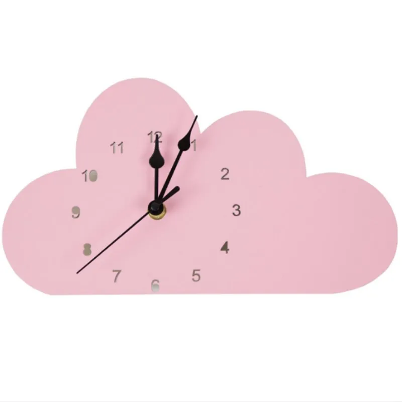 Pink Cloud INS, скандинавские деревянные настенные часы с кроликом, лебедем, короной, облаком, украшения для детской комнаты, деревянные немые часы, фигурки, реквизит для фотосессии, декор для детской комнаты - Цвет: Pink Cloud
