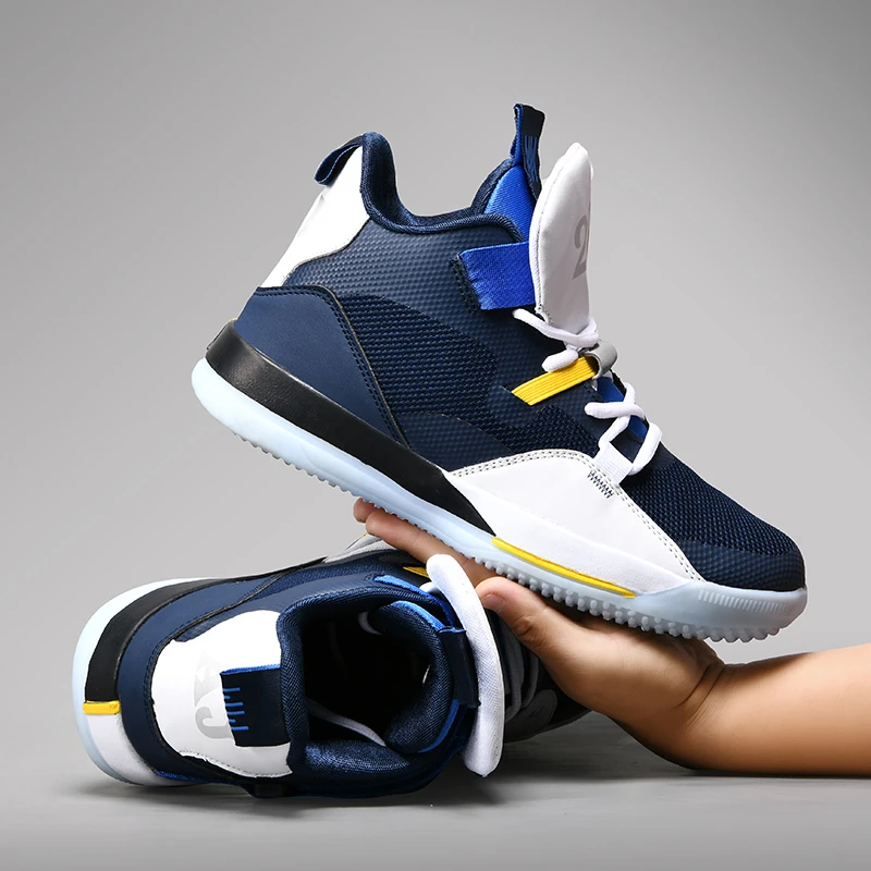 Basketball Shoes Men Women High-top Sports Air Cushion Hombre Athletic Mens Shoes Comfortable Breathable Retro Sneakers - Цвет: Sea blue
