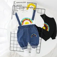 Комплект одежды для маленьких мальчиков, осенняя рубашка для малышей+ подтяжки, детские костюмы, деловой костюм для свадебной вечеринки