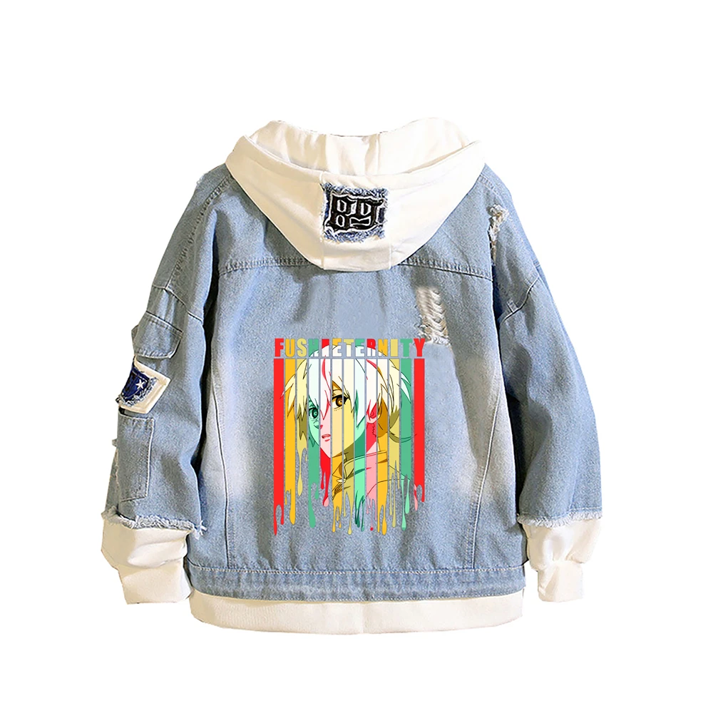 

To Your Eternity Women Denim Jackets Cartoon Hooded Streetwear Plus Size Anime Couple Sweatshirt Autumn Hoodies