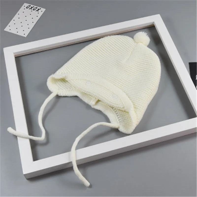 Big Cute Hair Ball Winter Baby Kids Cotton Knitted Caps Girls Boys Warm Bonnet Woolen Coif Hood Caps Toddler Hats Christmas Gift