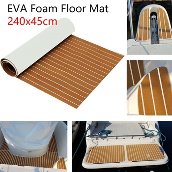 

New Arrival-Self-Adhesive EVA Foam Teak Sheet 240X45cm Yacht Synthetic Decking Foam Floor Mat Brown with White Line
