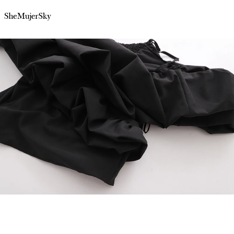 SheMujerSky черный укороченный топ на тонких бретелях с оборками Топы женские летние топы camiseta tirantes mujer