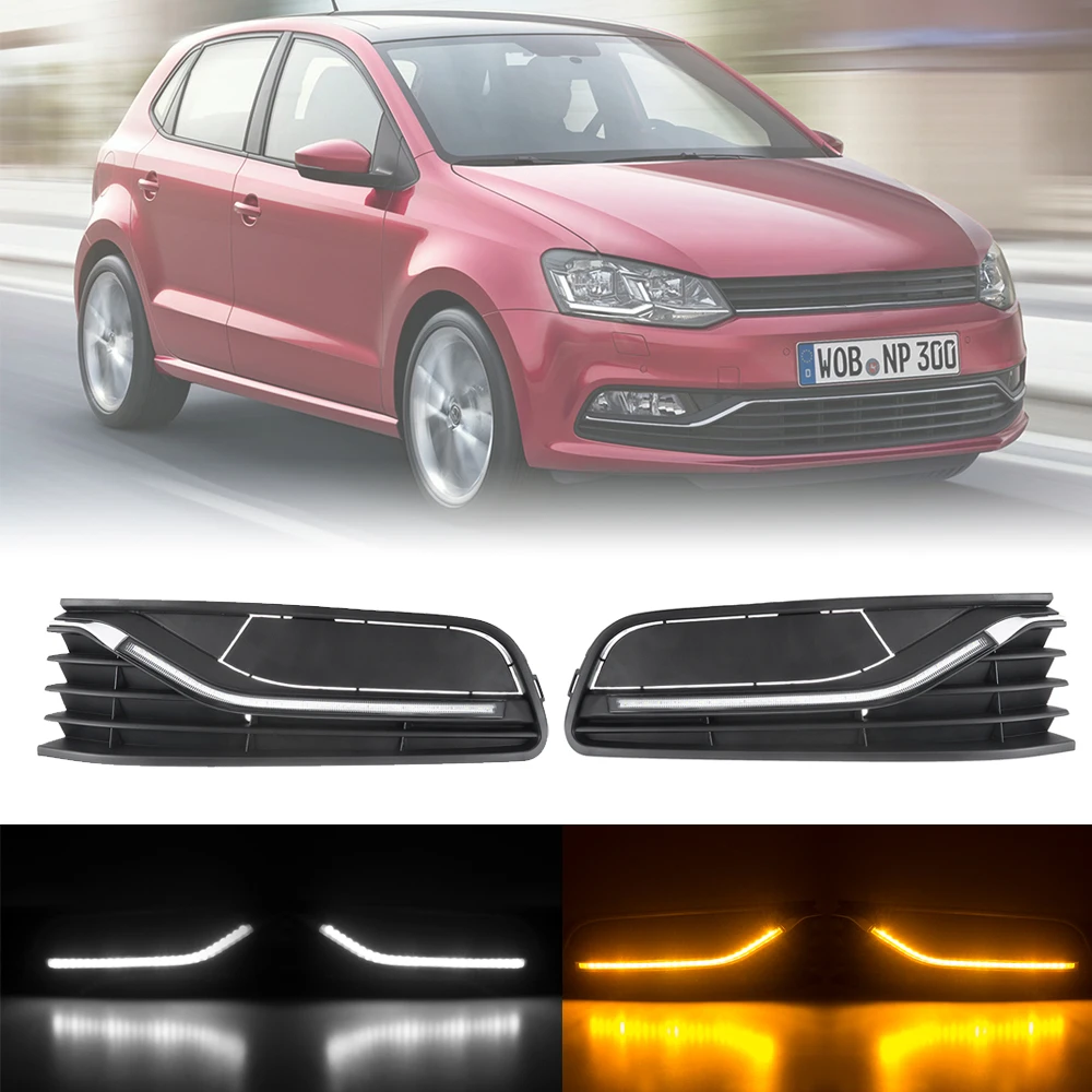 СВЕТОДИОДНЫЙ DRL Дневной свет для VW Polo дневной ходовой свет вождения рамка противотуманной лампы с поворотным сигналом