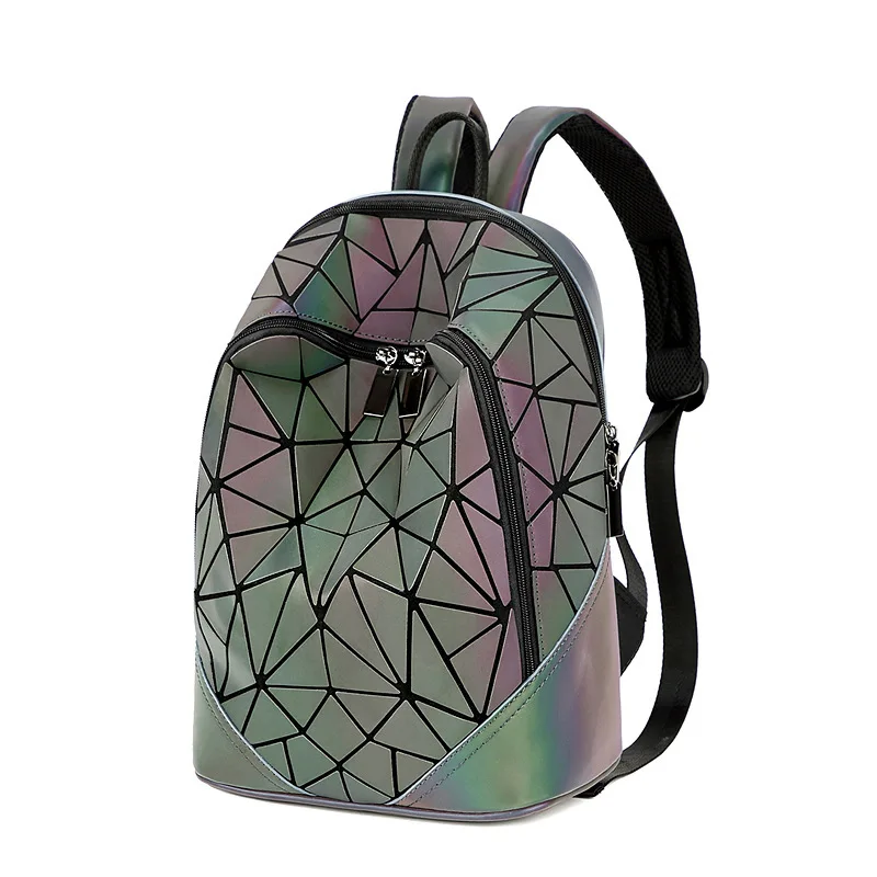 

New Products 2019 Travel Delegate Bags Pu Geometry Quilted Outdoor Backpack Students Casual Night Light Backpack Wholesale
