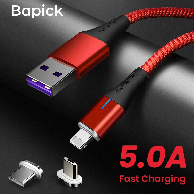 Bapick 1 м 5A type C Micro USB кабель для передачи данных Магнитный кабель для зарядки для Iphone samsung Xiaomi huawei зарядное устройство для мобильного телефона провод шнур
