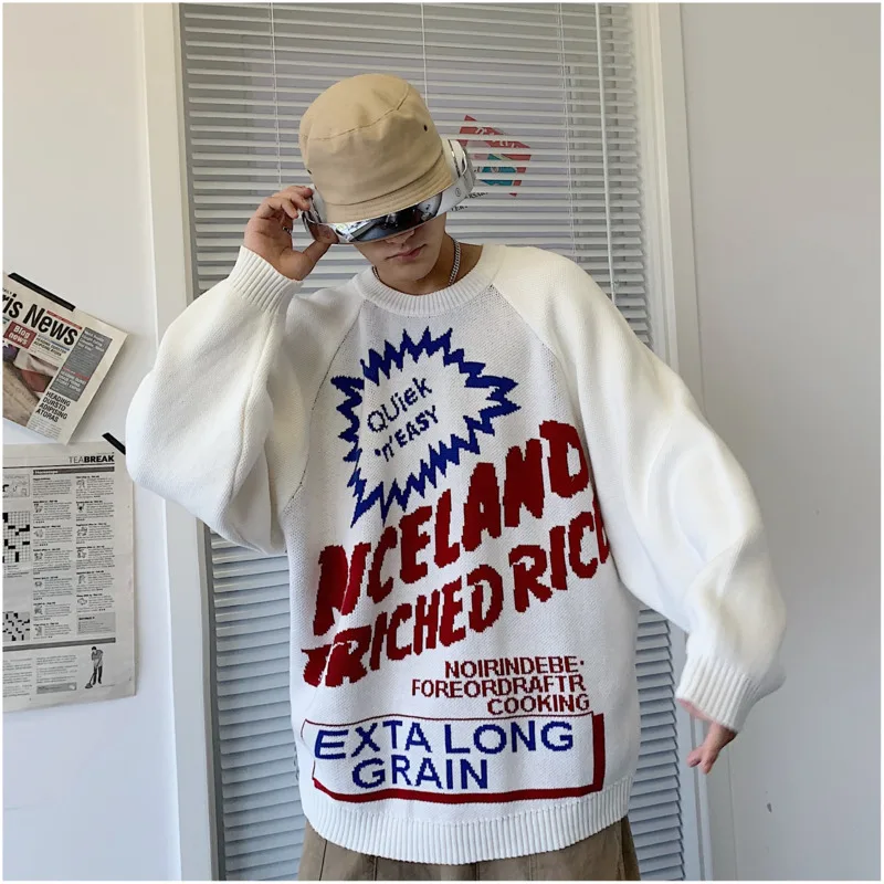 Men's sweater winter new slim letter thickened knit long sleeve sweater loose casual round collar fashion youth men's wear