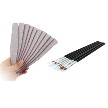 

7Pcs Acrylic UV Gel Nail Brush Set Gel Brush Brush Nail Art Design Pen Black & 10 Pcs Nail Art Sanding Buffer Buffing Manicure A