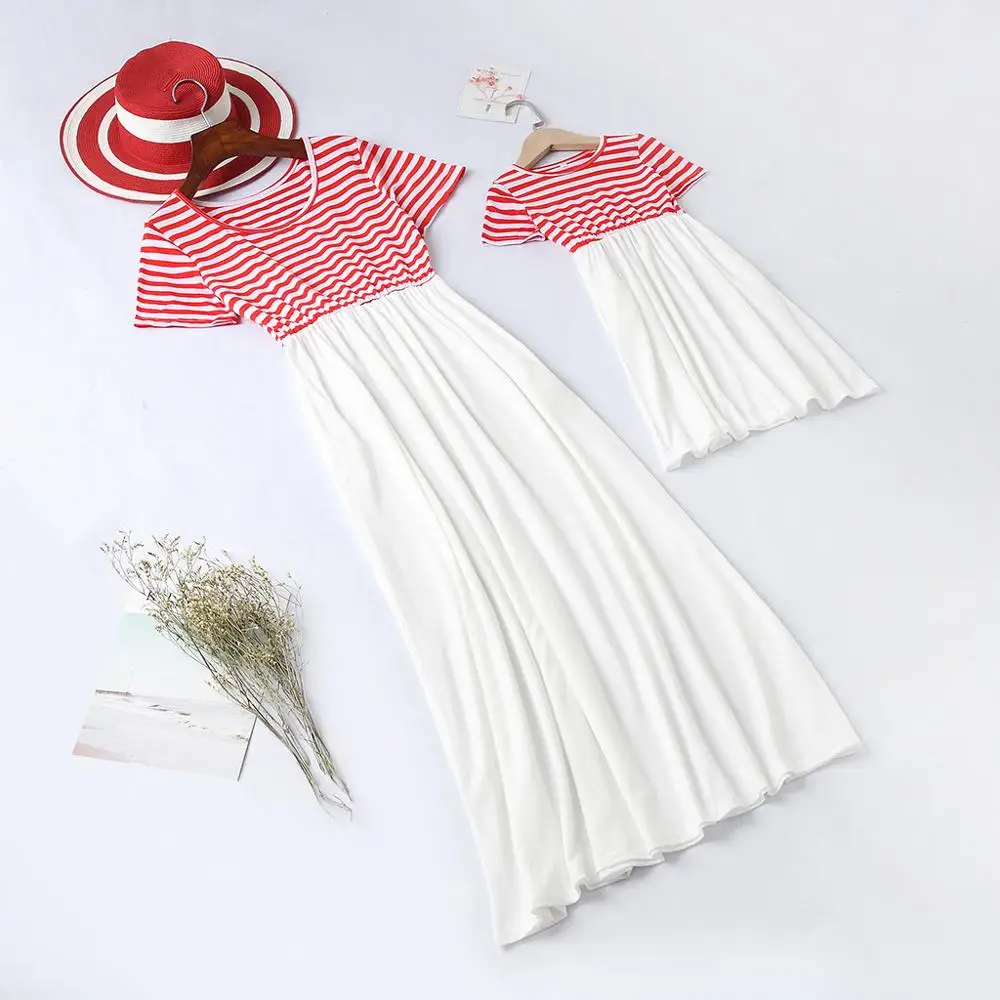 HereNice Mother Daughter Dresses Family Matching Clothes Baby Girl Kids Mummy And Me Summer Polyes
