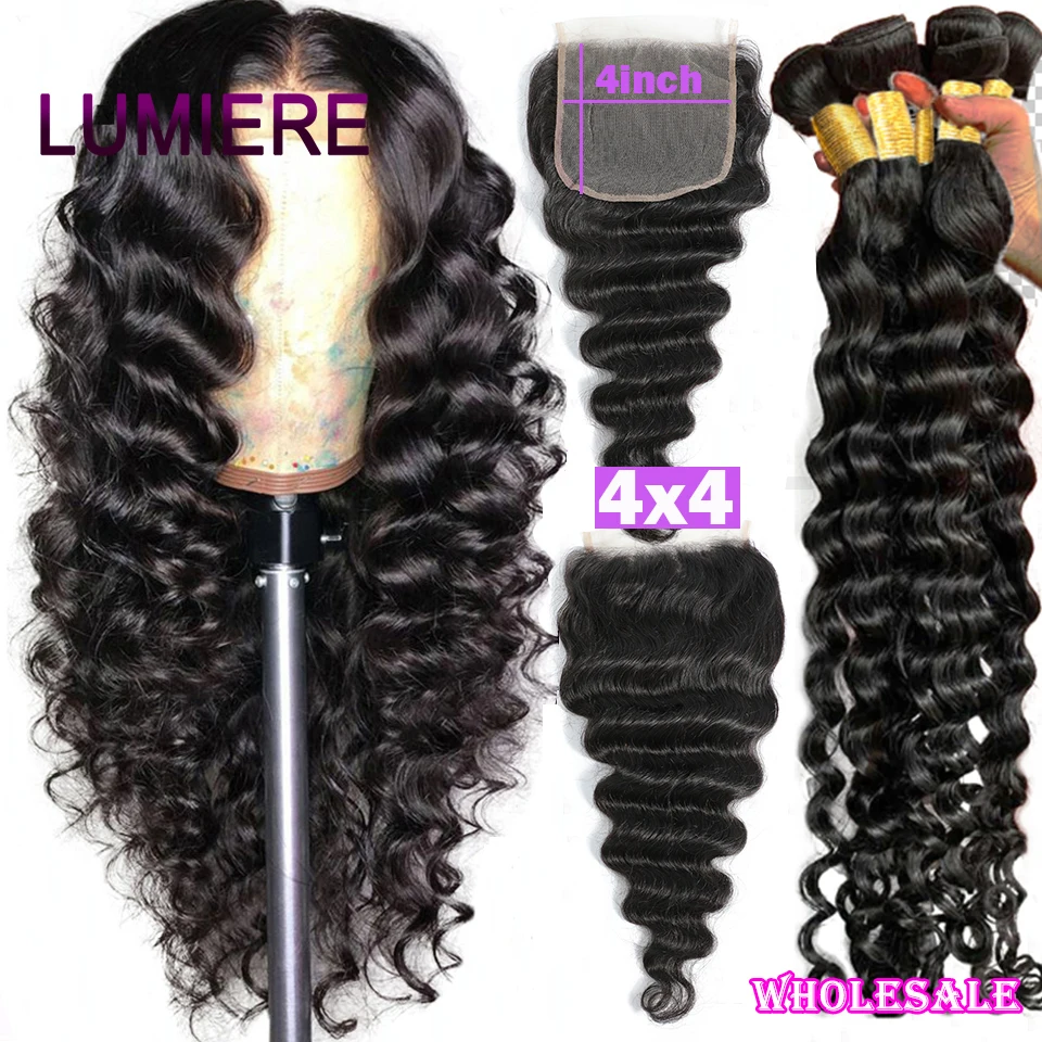 32 40 inch Loose Deep Wave Bundles With 4X4 6X6 Closure And Peruvian Hair Remy Human | Шиньоны и парики