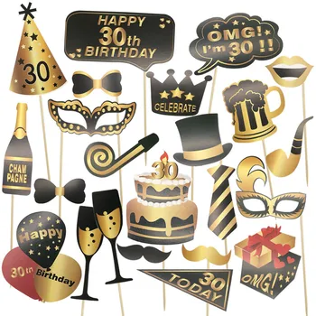 

Chicinlife 26Pcs 30th 40th 50th 60th Happy Birthday Photo Booth Props Man Woman Adult Birthday Party Funny Photobooth Supplies