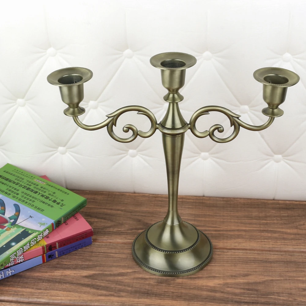 Hot Metal Silver/Gold Plated Candle Holders 3-Arms Stand Zinc Alloy High Quality Pillar For Wedding Portavelas Candelabra