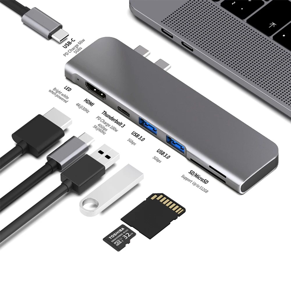 7 in 2 Dual Type C MacBook Hub Adapter with Thunderbolt 3 PD MacBook Air 2018-2020 USB C Type C Hub USB C Hub 4K HDMI,USB 3.0,TF/SD Card Slot,USB C Data compatible with MacBook Pro 13”15”2016-2020 7 in 2 Dual Type C MacBook Hub Adapter with Thunderbolt 3 PD MacBook Air 2018-2020 USB C Type C Hub USB C Hub 4K HDMI,USB 3.0,TF/SD Card Slot,USB C Data compatible with MacBook Pro 13”15”2016-2020