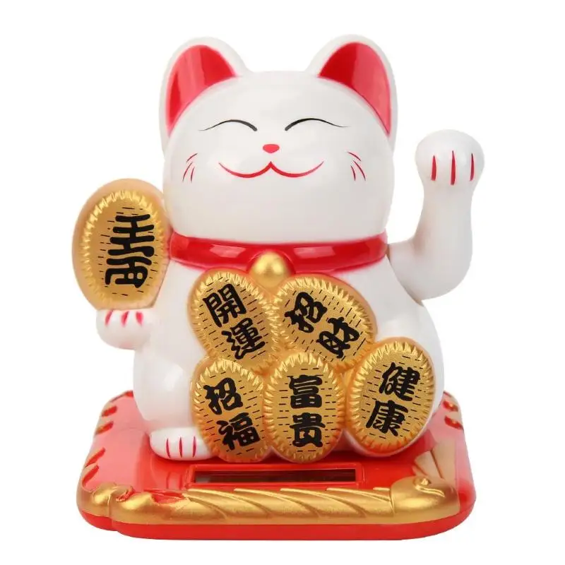 Солнечный милый Lucky Cat Фортуна ремесло статуэтки, украшение магазинов и домашнего использования, декорация для дома и отеля из Пластик Материал 9,0 × 10 × 10,5 см Размеры