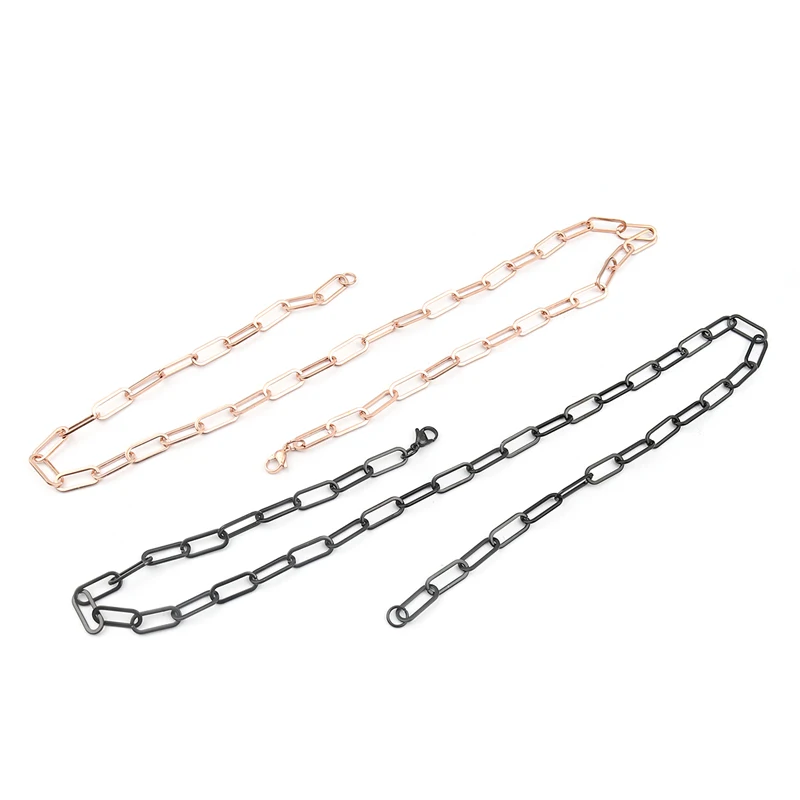 New 304 Stainless Steel Link Cable Chain Necklace Rose Gold Silver Color Oval Paperclip Chain Jewelry Women Men 59.5cm/45cm, 1PC - Image 4