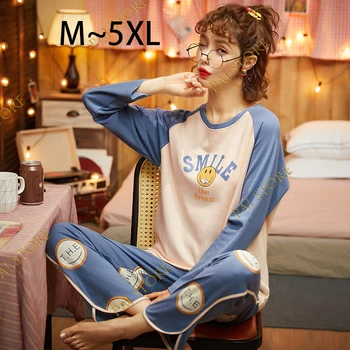 

5XL Plus Size Winter Yellow Cartoon Pajamas Set for Women Trousers Casual Sleepwear Kawaii Pijamas Long Sleeve Cute Homewear