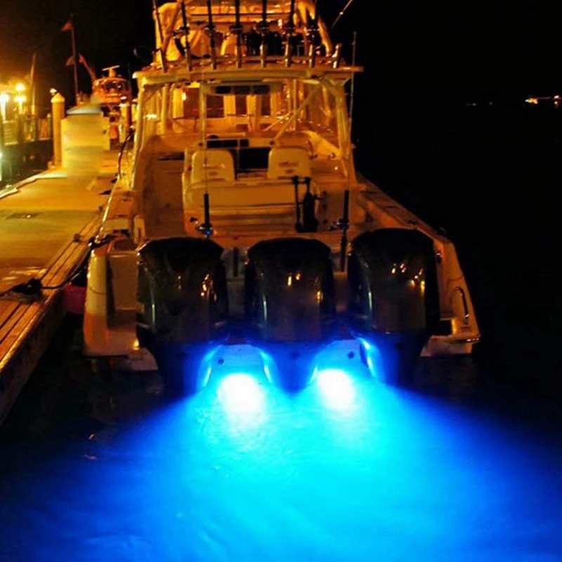 2Pcs 42LED Boat Drain Light Boat Transom Light Blue Underwater Pontoon Marine Light