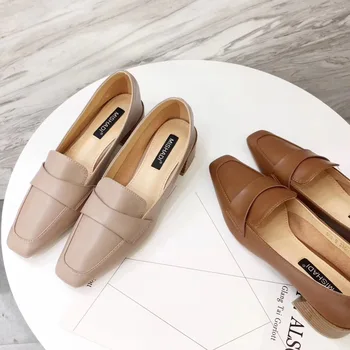 

WOMEN'S Shoes Early Spring 2020 New Style Fashion Retro British Style Small Leather Shoes Women's Square Head Low-Cut Chunky Hig