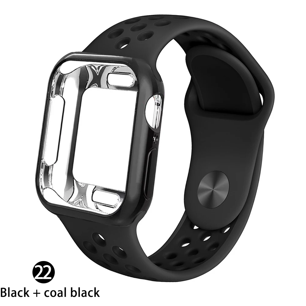 Силиконовый спортивный ремешок+ чехол для apple watch 5 4 3 2 1 серия 38 мм 42 мм ремешок для iwatch 40 мм 44 мм браслет аксессуары для запястья - Цвет ремешка: Coal black
