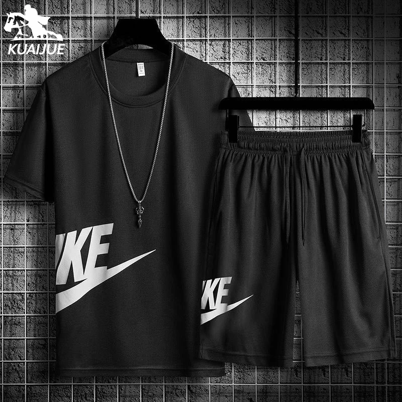 

Sets Men Tracksuit Summer New Set mens Printing casual Clothing Fitness Set Tracksuits Short Sleeve T-shirt+Shorts 2-Piece Set
