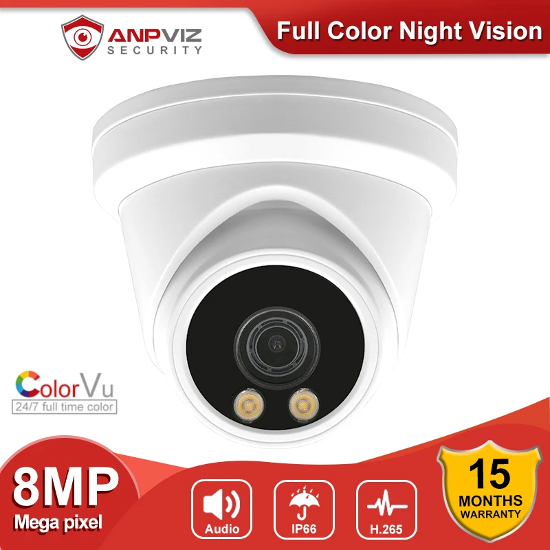 Anpviz 4K 8Mp Colorvu Outdoor Security Ip Poe Camera Audio Unidirezionale Cctv Dome Videosorveglianza Ip66 H.265 P2P