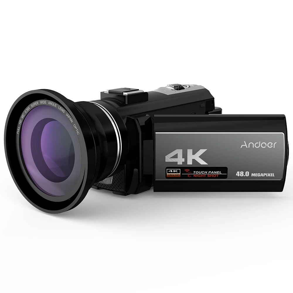 Andoer Портативная Домашняя видеокамера 4K 48MP WiFi цифровая видеокамера с внешним микрофоном 0.39X широкоугольный объектив