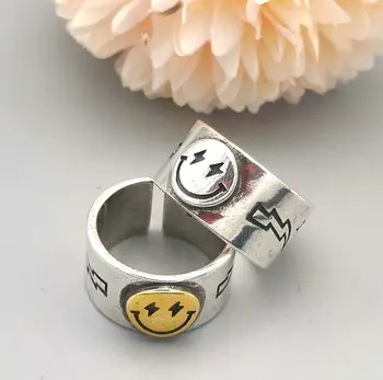 

2020 Hot Sale Happy Smiley Face Lightning Copper Silver Plated Ring Big Large Retro Vintage Golden Gothic Women Jewelry Rings