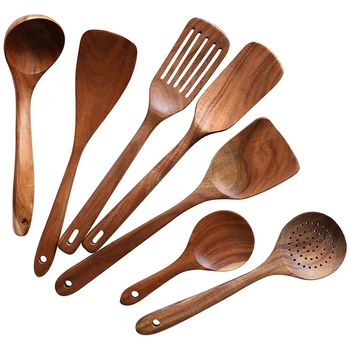 

Wooden Cooking Utensils,Wooden Cooking Tools Natural Nonstick Wood Spatula and Spoons,Wooden Spoons for Cooking 7Pcs