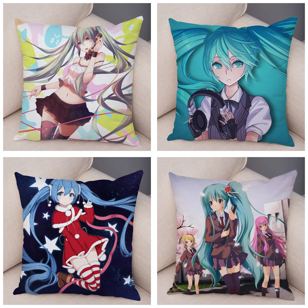 Милая Музыка Девушка VOCALOIDCushion чехол для дивана домашние подушки в автомобиль Чехлы 45x45 см Декор Hatsune Подушка «Мику Хацунэ» наволочка с мультяшным принтом