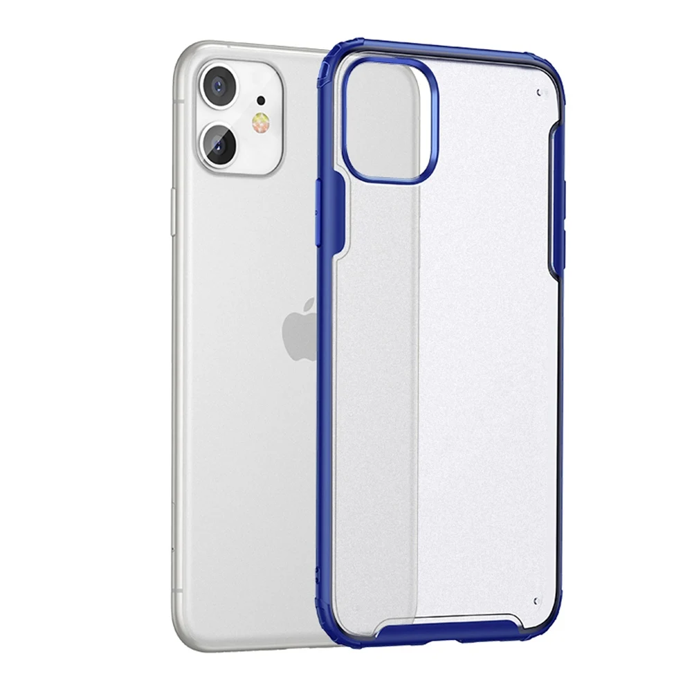OTAO противоударный прозрачный силиконовый бампер чехол для iPhone 11 Pro Max XS XR X 7 8 6 6s Plus матовый защитный чехол для объектива - Цвет: Blue