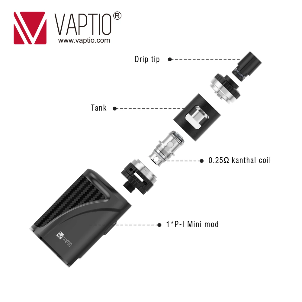 【BUY купить 2 получить 30% off】 электронная сигарета паровой 50 Вт Vaptio P1 мини-комплект 1300 мАч встроенный аккумулятор подходит для 510 нарезных танков наборы атомайзеров